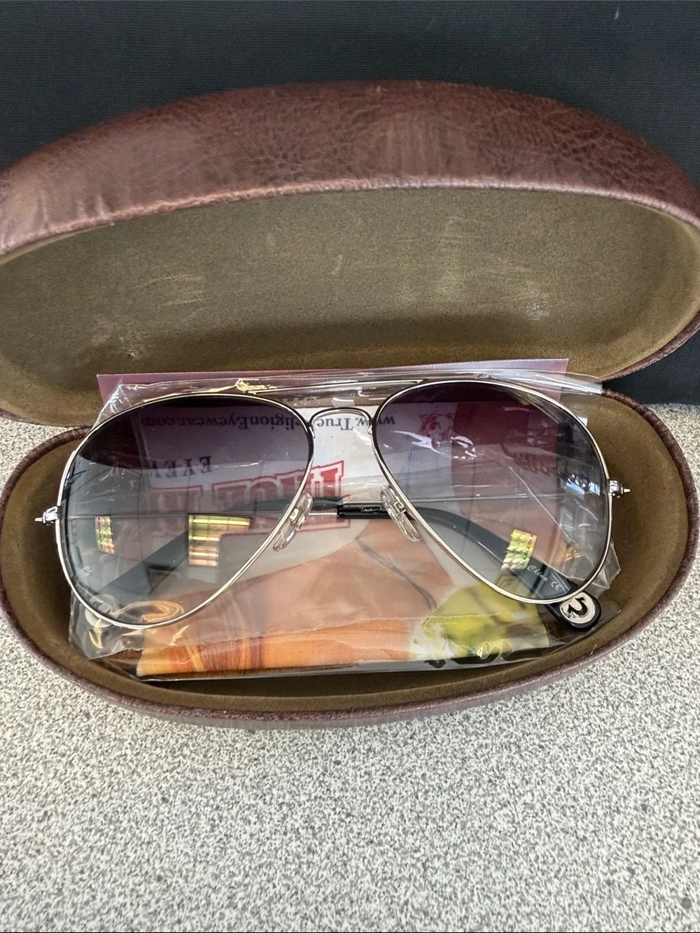 True Religion Silver Aviator Sunglasses with Dark Smoke Lenses